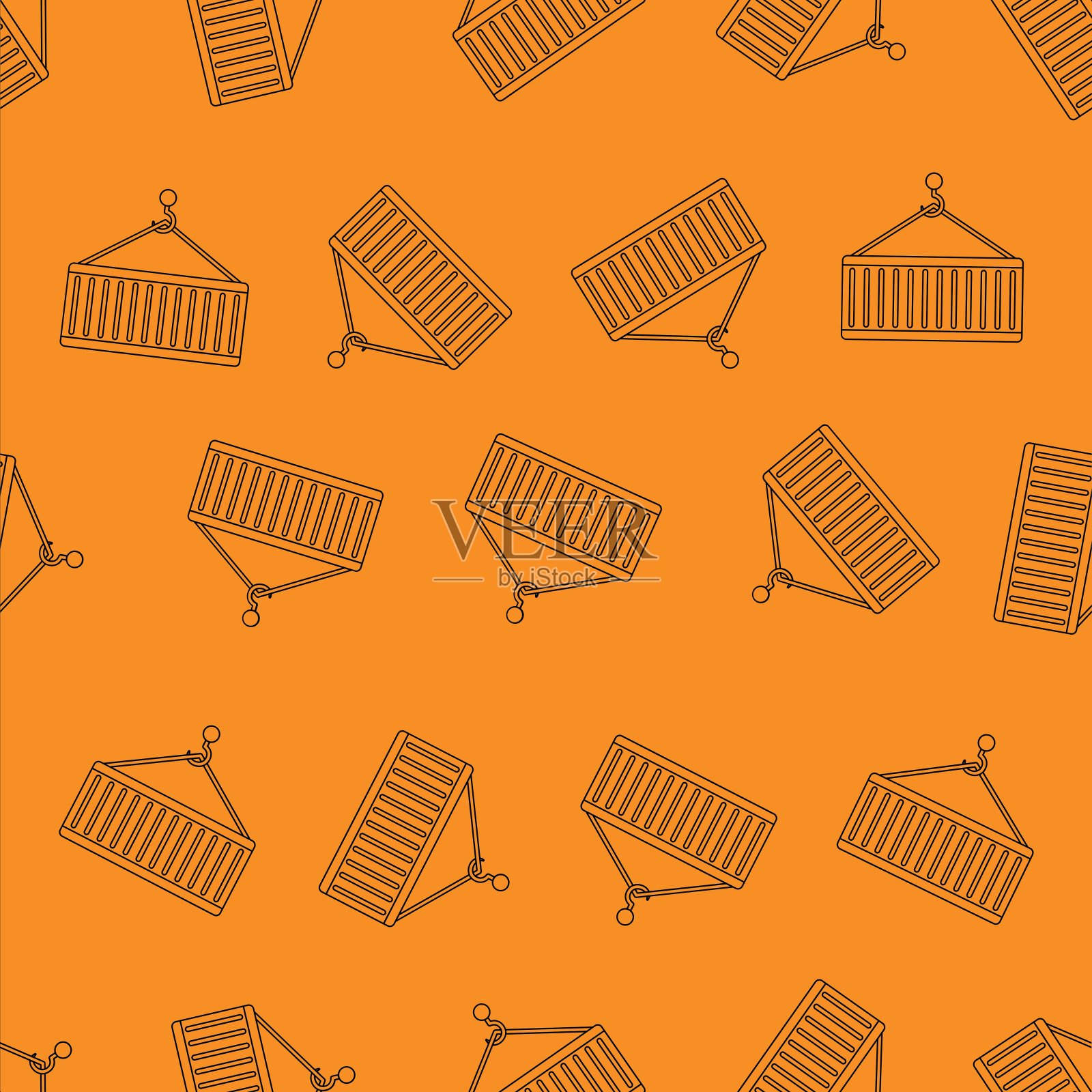 集装箱吊装线艺术无缝图案。适用于背景,壁纸,织物,纺织品,包装纸,印刷材料,和更多。可编辑的矢量。插画图片素材