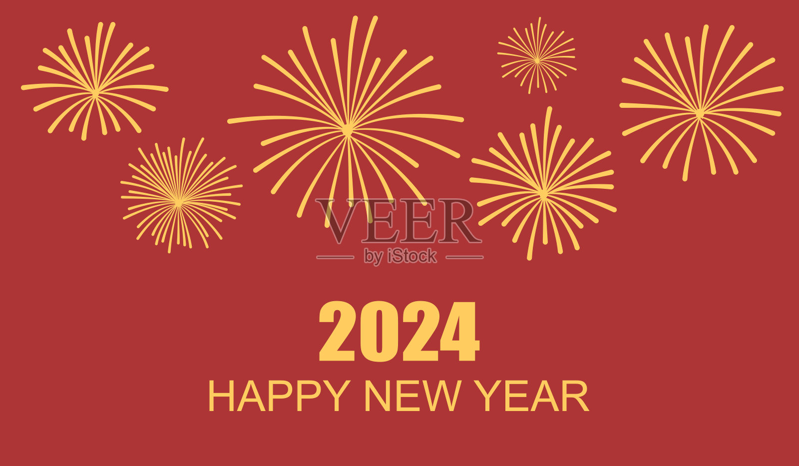 中国新年2024与烟花红色背景矢量。插画图片素材