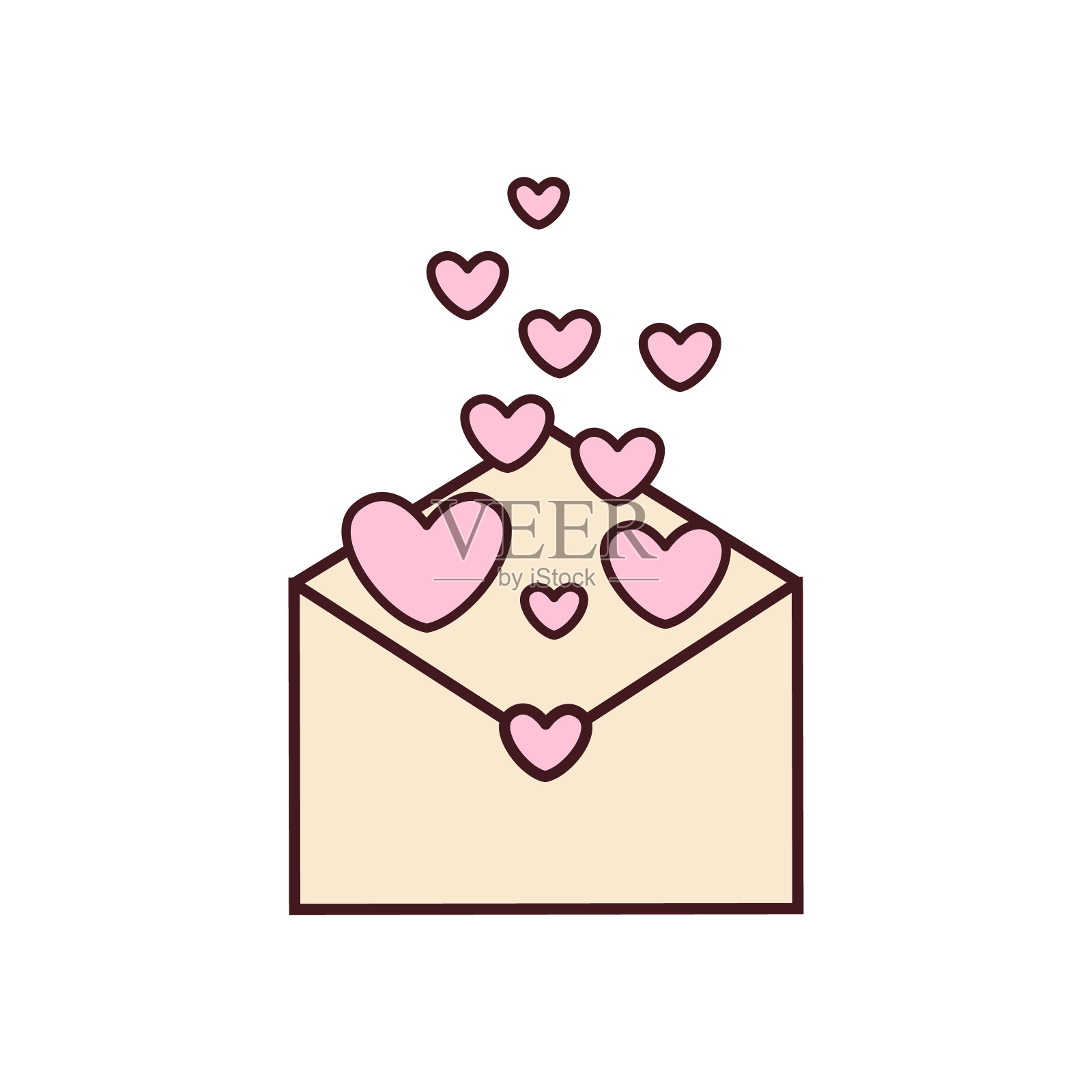 飞出粉色爱心的打开的信封矢量插画:一封情书插画图片素材