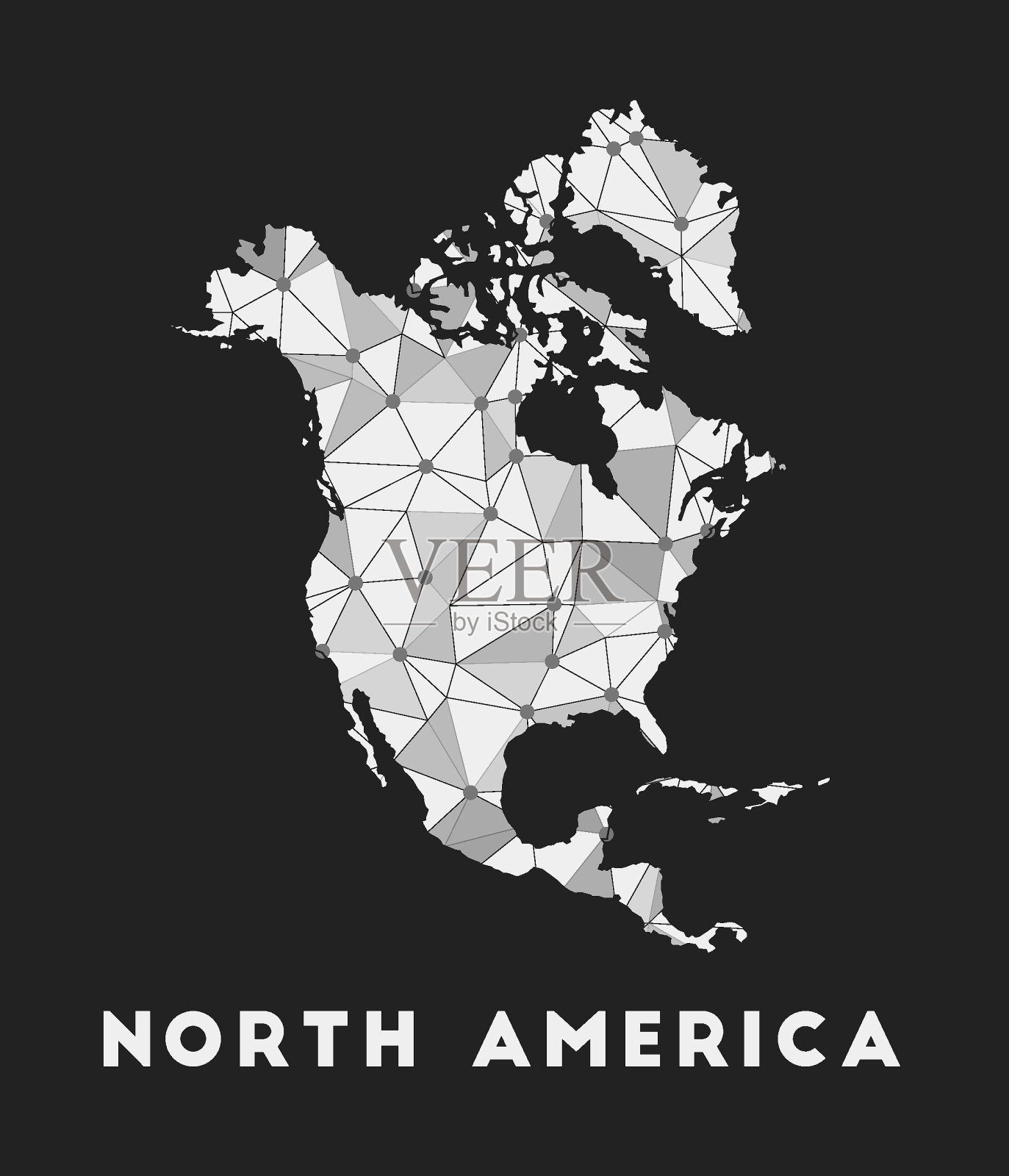 北美大陆通讯网络地图。北美时尚的几何设计在黑暗的背景。技术、互联网、网络、电信概念。矢量插图。插画图片素材