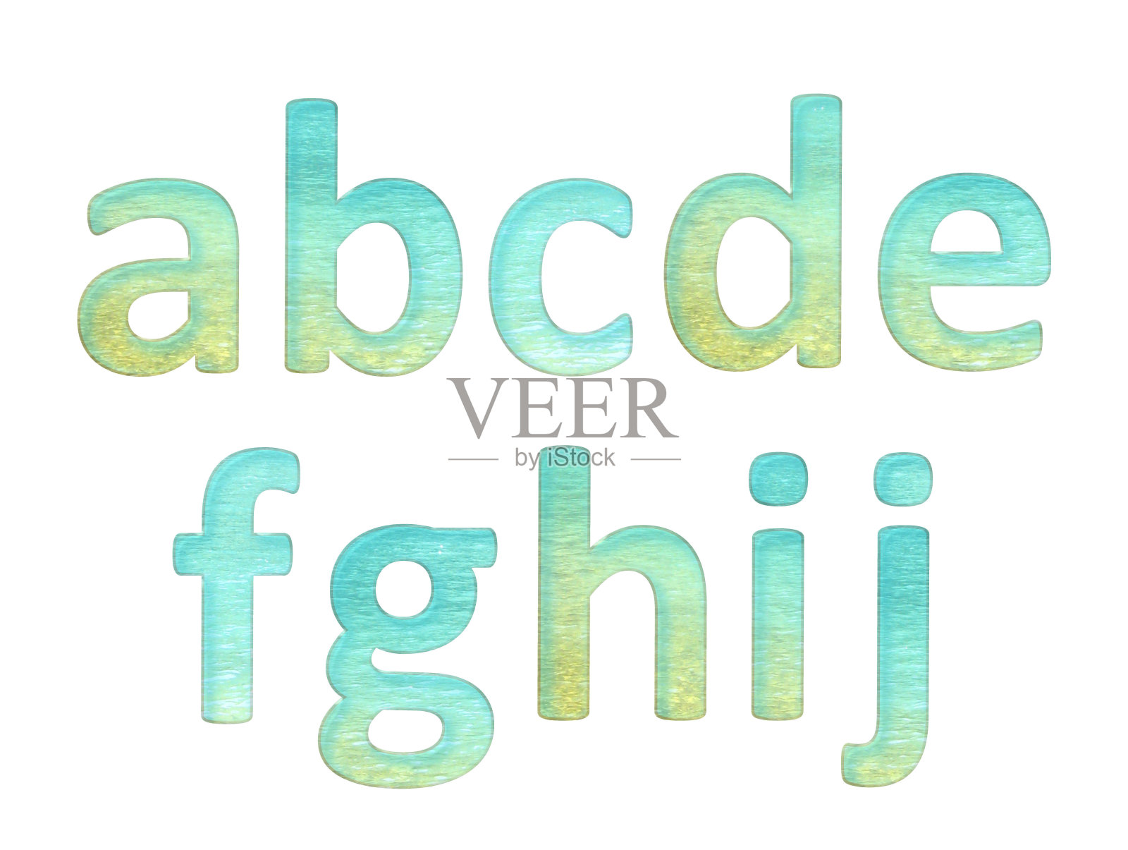 金色的绿松石青色的小字母和明亮的闪闪发光的水青色的字母是一个小字母插画图片素材