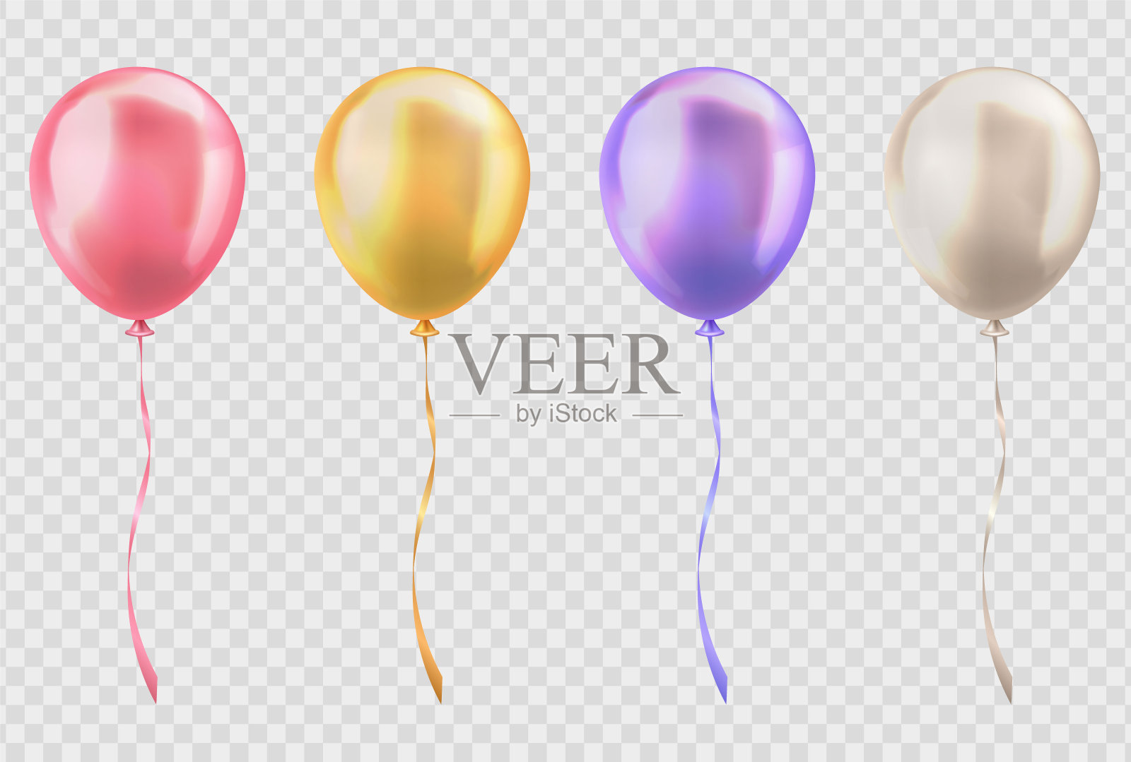 3d逼真的彩色气球在透明的背景。插画图片素材