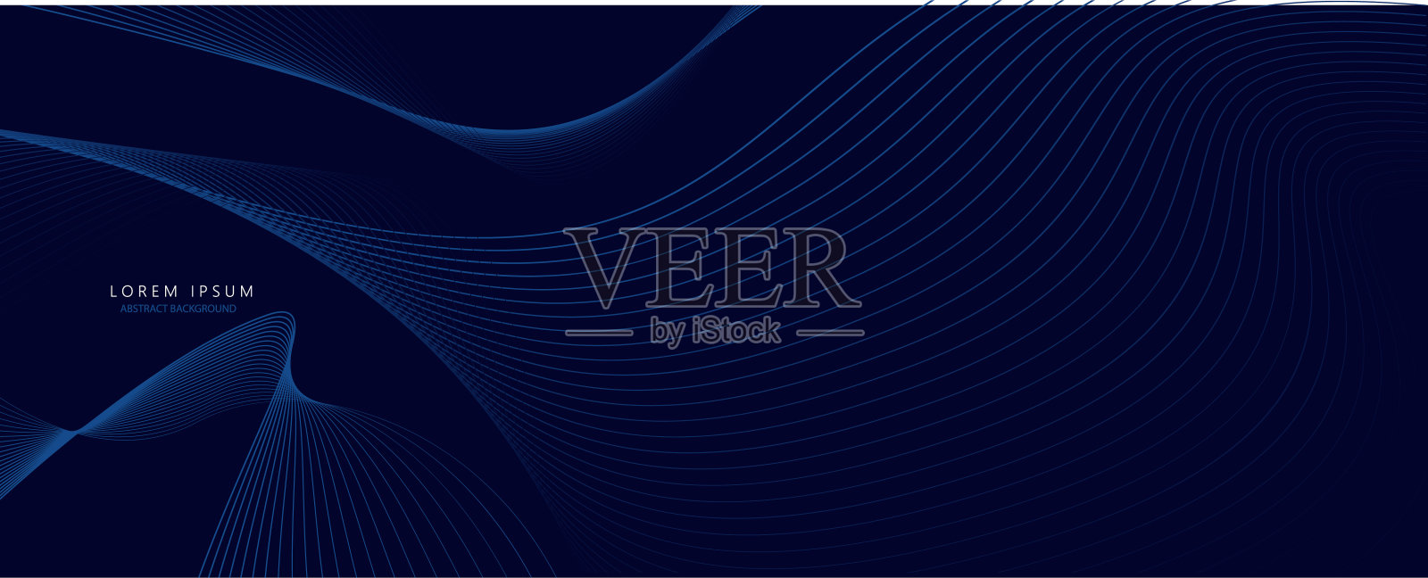 深色抽象背景与发光的波浪。动态波型设计。现代紫蓝色梯度流动波浪线。插画图片素材