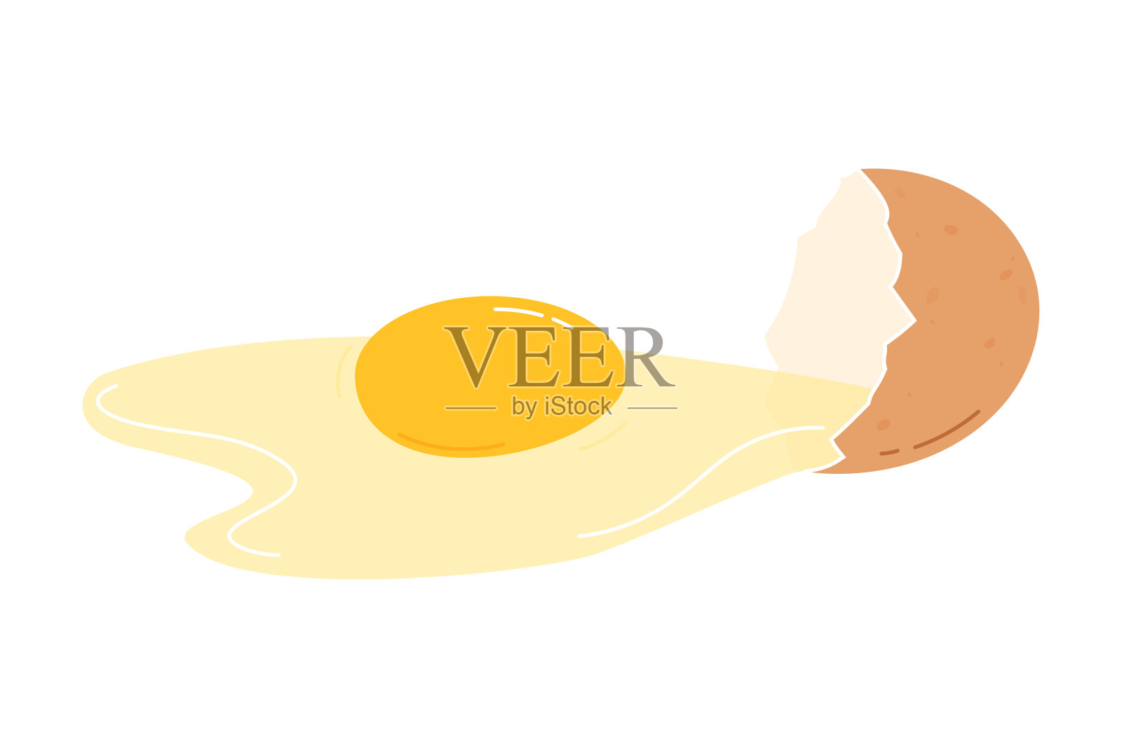 有裂纹的鸡蛋,蛋壳和蛋黄在白色背景上分开。平面矢量图插画图片素材