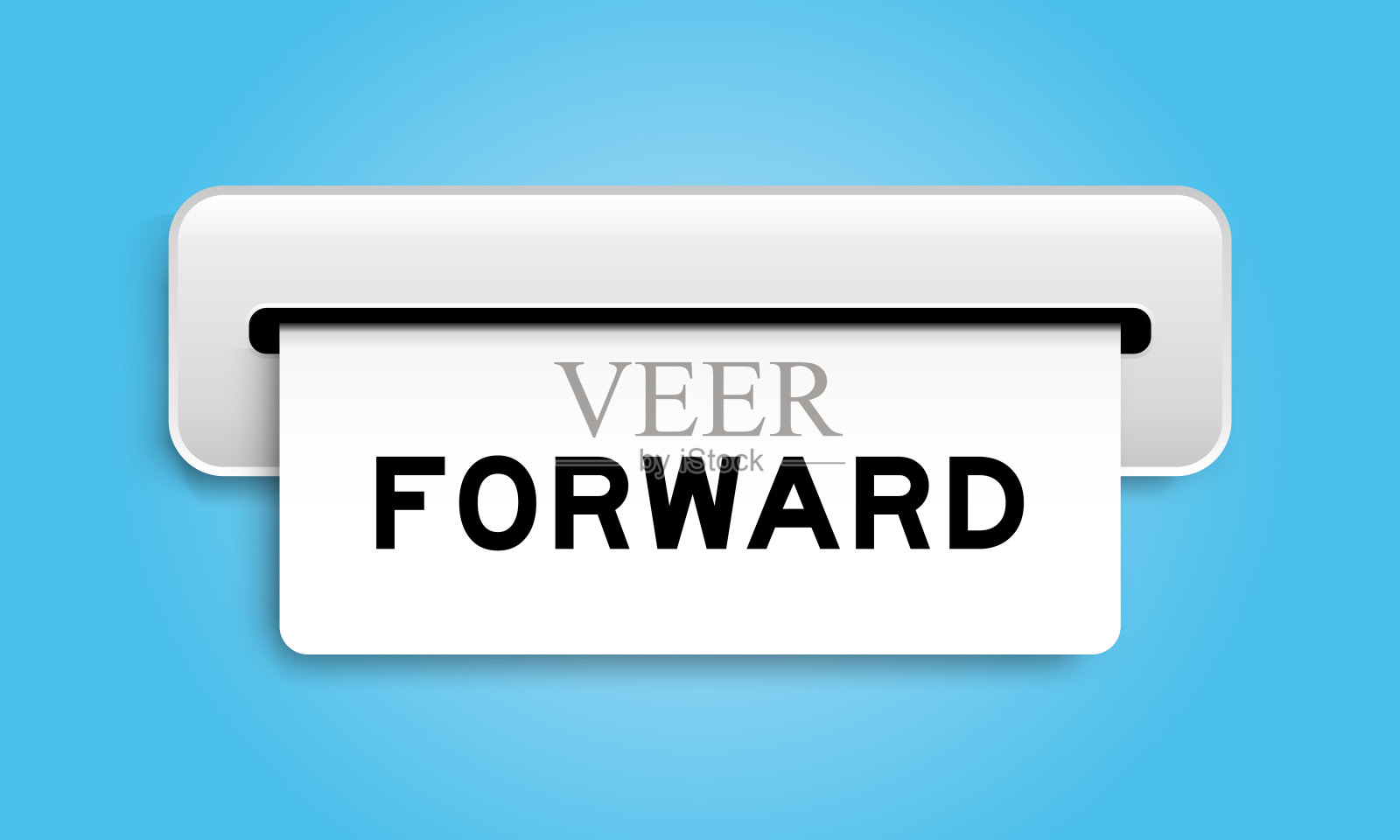 白色优惠券横幅文字从蓝色背景上的机器向前插画图片素材