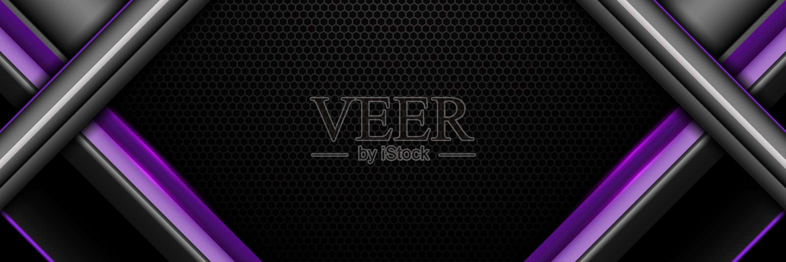 黑色和紫色金属边框六边形网状背景未来的游戏横幅背景插画图片素材