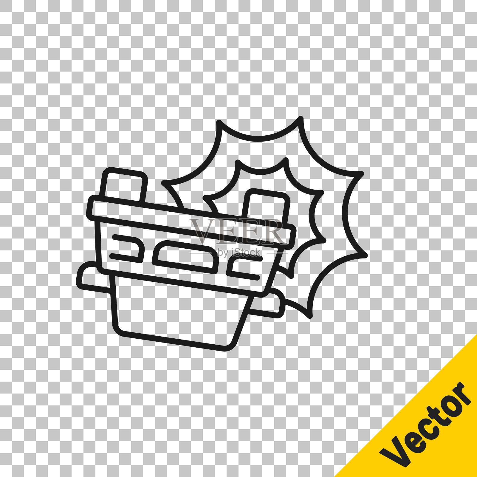 黑线汽车事故图标隔离在透明的背景。保险的概念。安全、安全、保护、保护的理念。向量插画图片素材