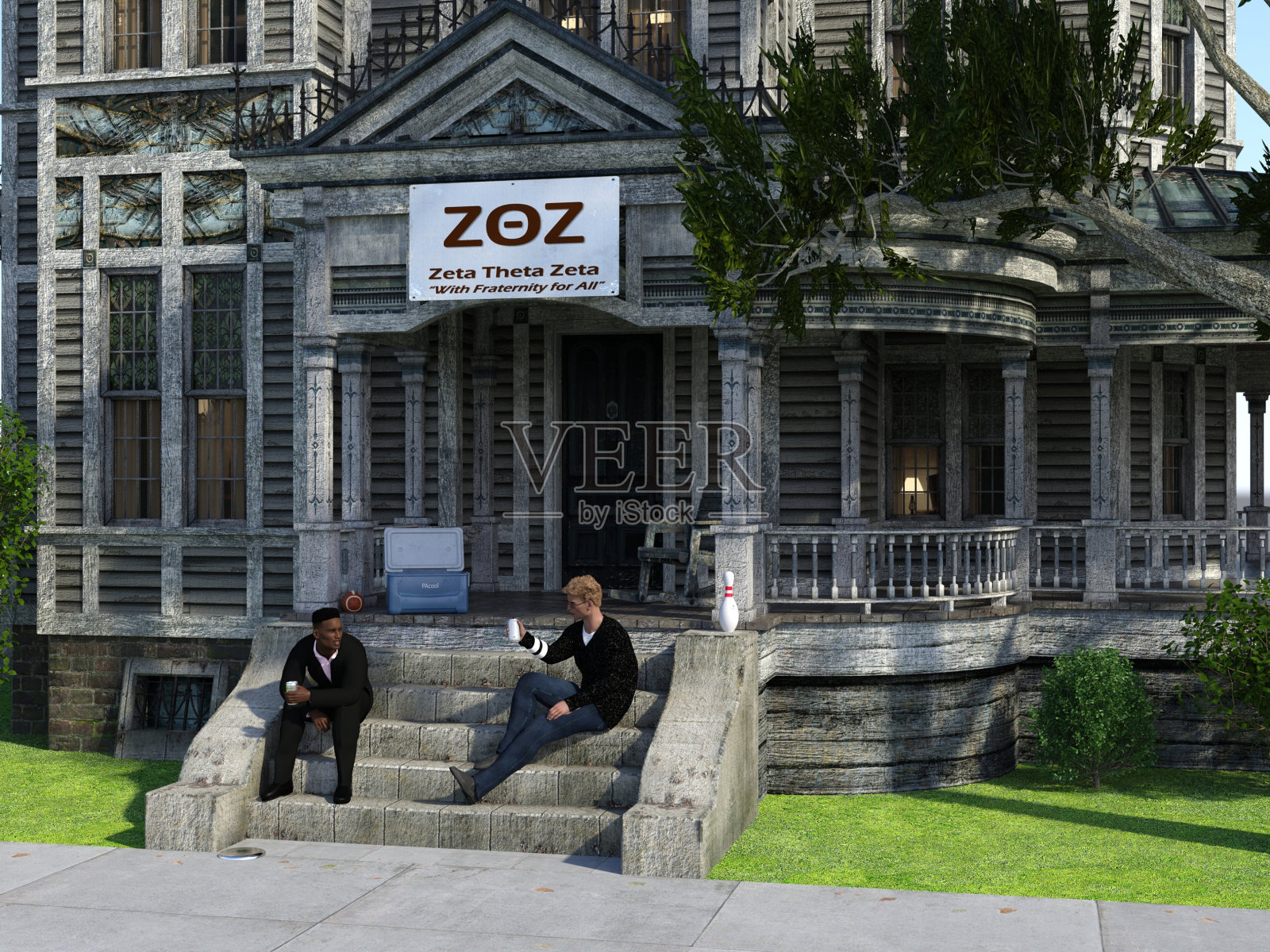 兄弟会门廊上安静的下午照片摄影图片