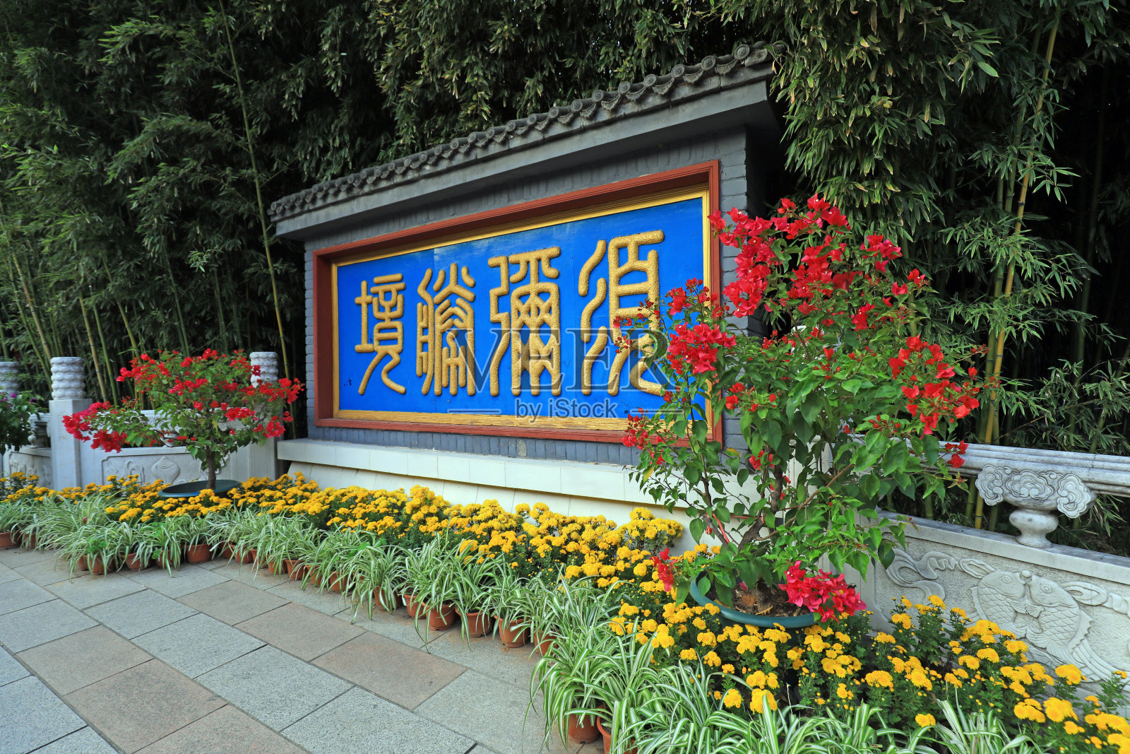 红罗寺的墙上写着“须弥圣经”照片摄影图片