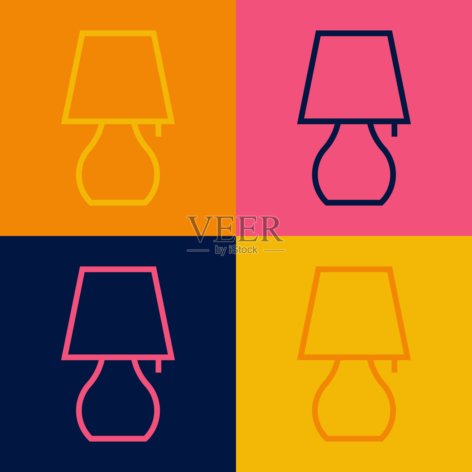 波普艺术线台灯图标孤立的彩色背景。夜灯。向量插画图片素材