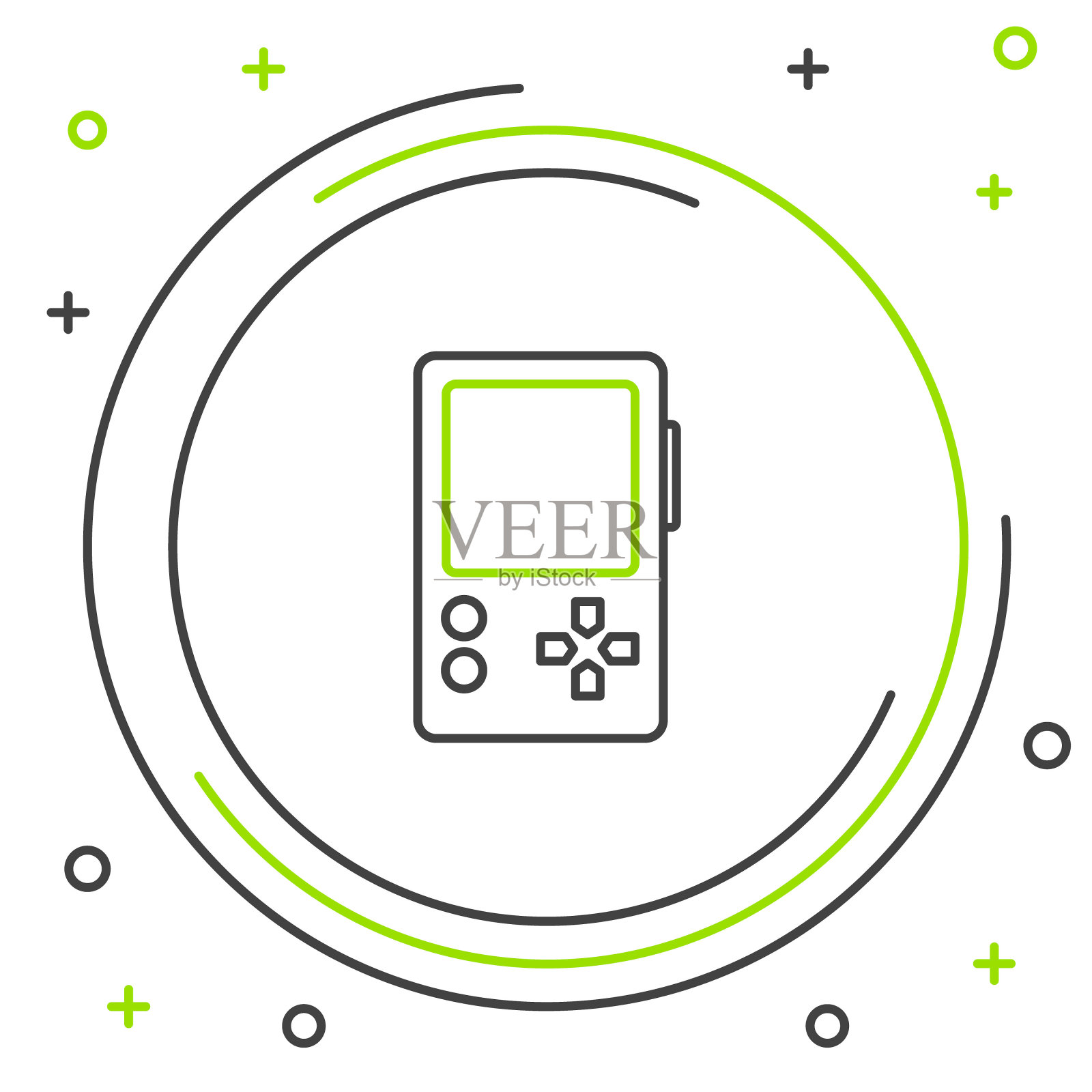 线便携式视频游戏机图标孤立的白色背景。手柄的迹象。游戏的概念。色彩缤纷的轮廓概念。向量插画图片素材