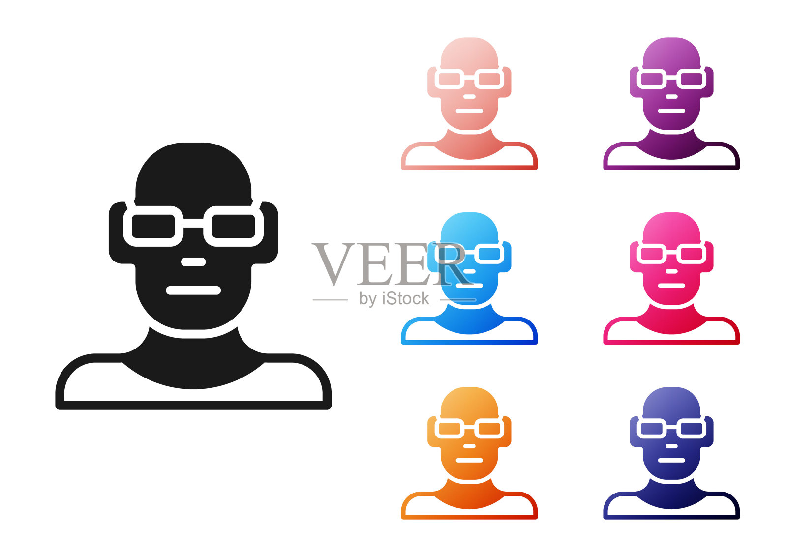 视力不佳和矫正视力,光学眼镜图标孤立在白色背景。设置图标彩色。向量插画图片素材