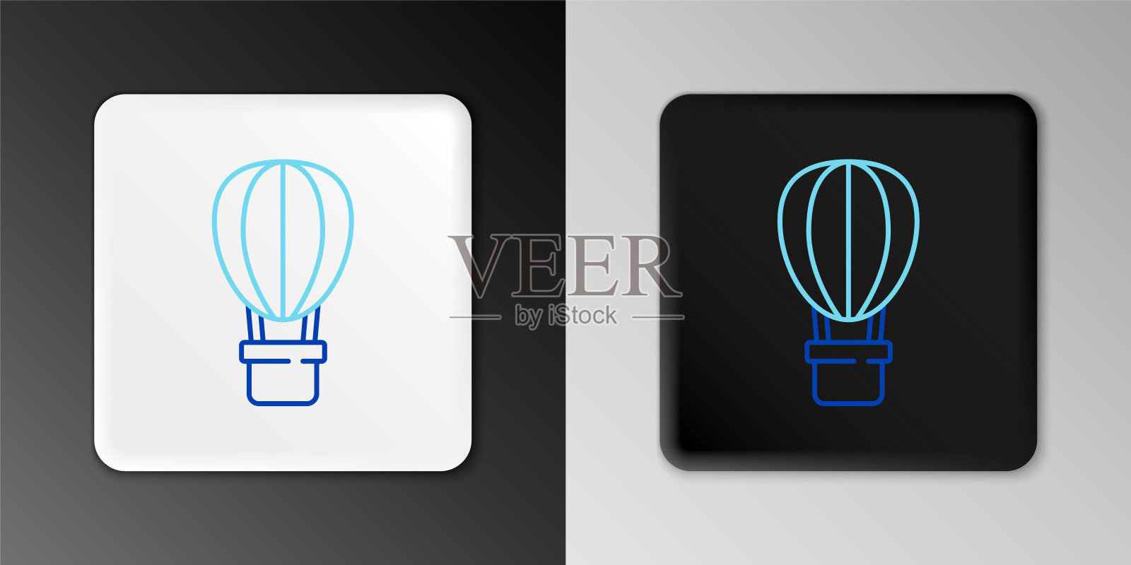 线热气球图标孤立的灰色背景。旅行用航空运输。色彩缤纷的轮廓概念。向量插画图片素材