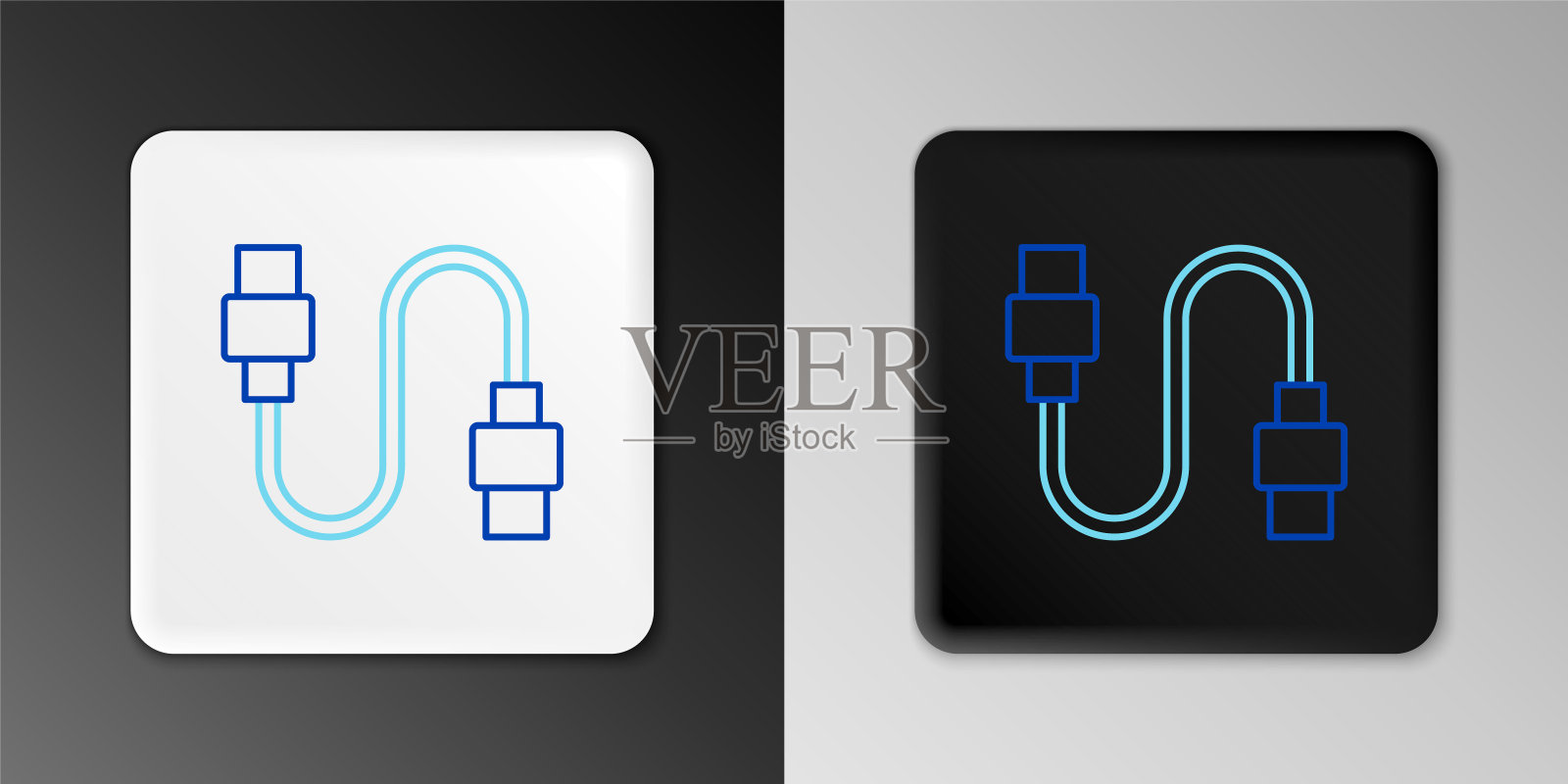 线USB电缆线图标隔离在灰色背景。用于PC和移动设备的连接器和插座。色彩缤纷的轮廓概念。向量插画图片素材