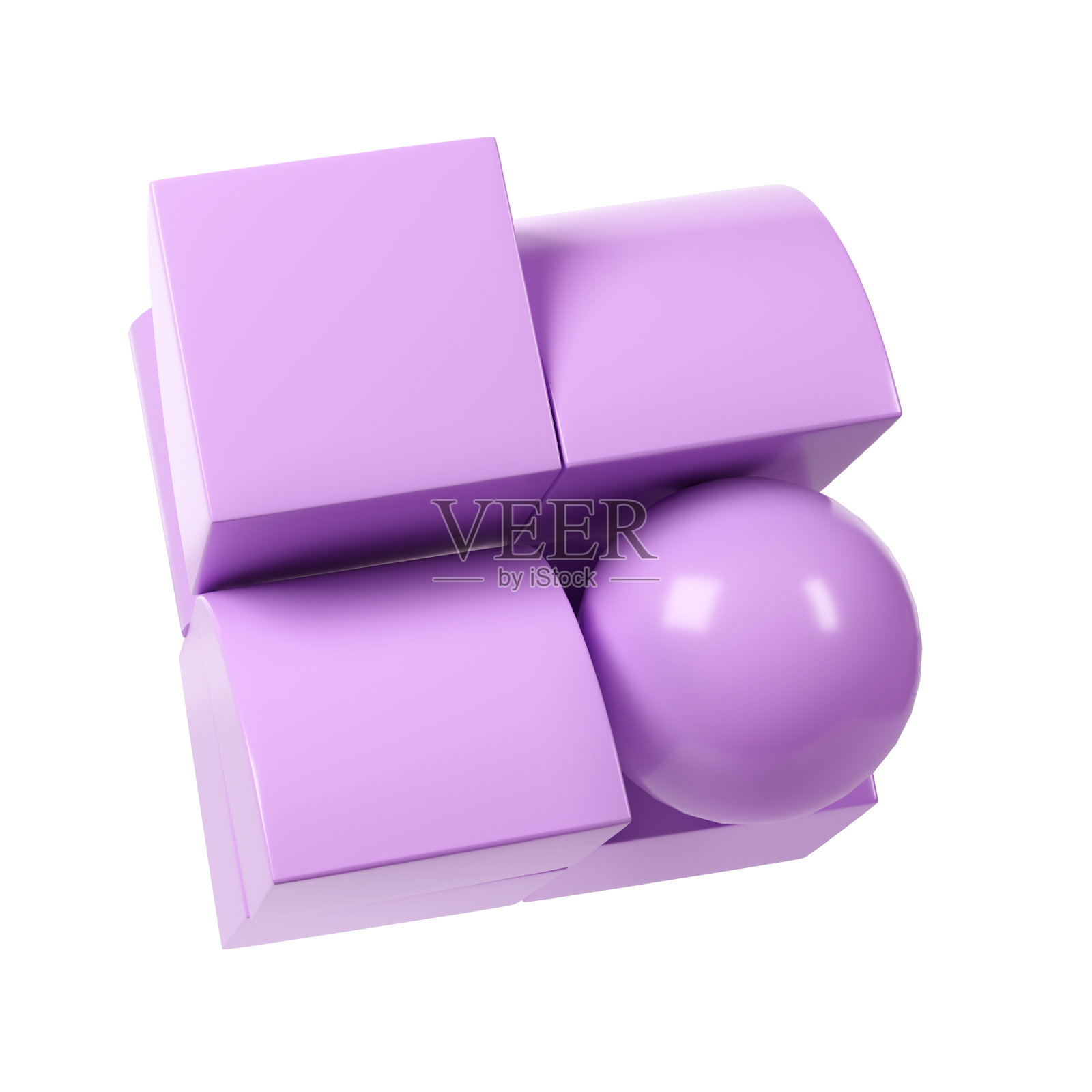 包豪斯风格的简单几何3D元素。紫丁香色设计经营形态原始。抽象背景海报,横幅,印刷品照片摄影图片