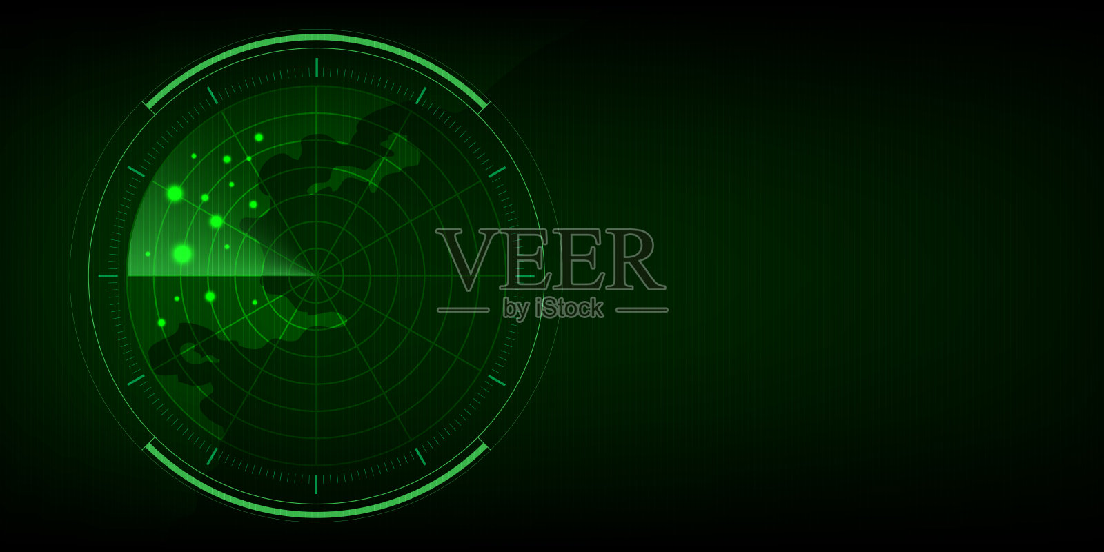潜艇海军搜索,抽象绿色目标雷达,数字逼真雷达屏,军用搜索系统,技术背景。插画图片素材