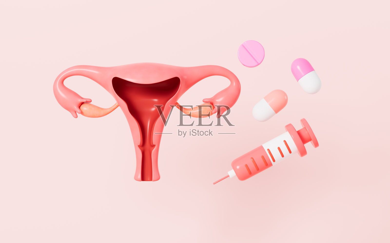 子宫疾病及药物治疗,女性妇科疾病,3d渲染。照片摄影图片