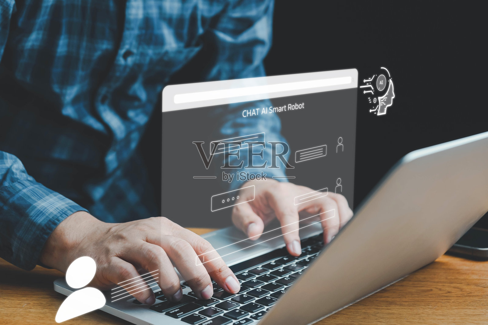 聊天机器人与AI聊天,AI技术,数字聊天机器人,机器人应用,OpenAI生成。人工智能。使用命令提示符生成一些东西,未来科技改造。照片摄影图片