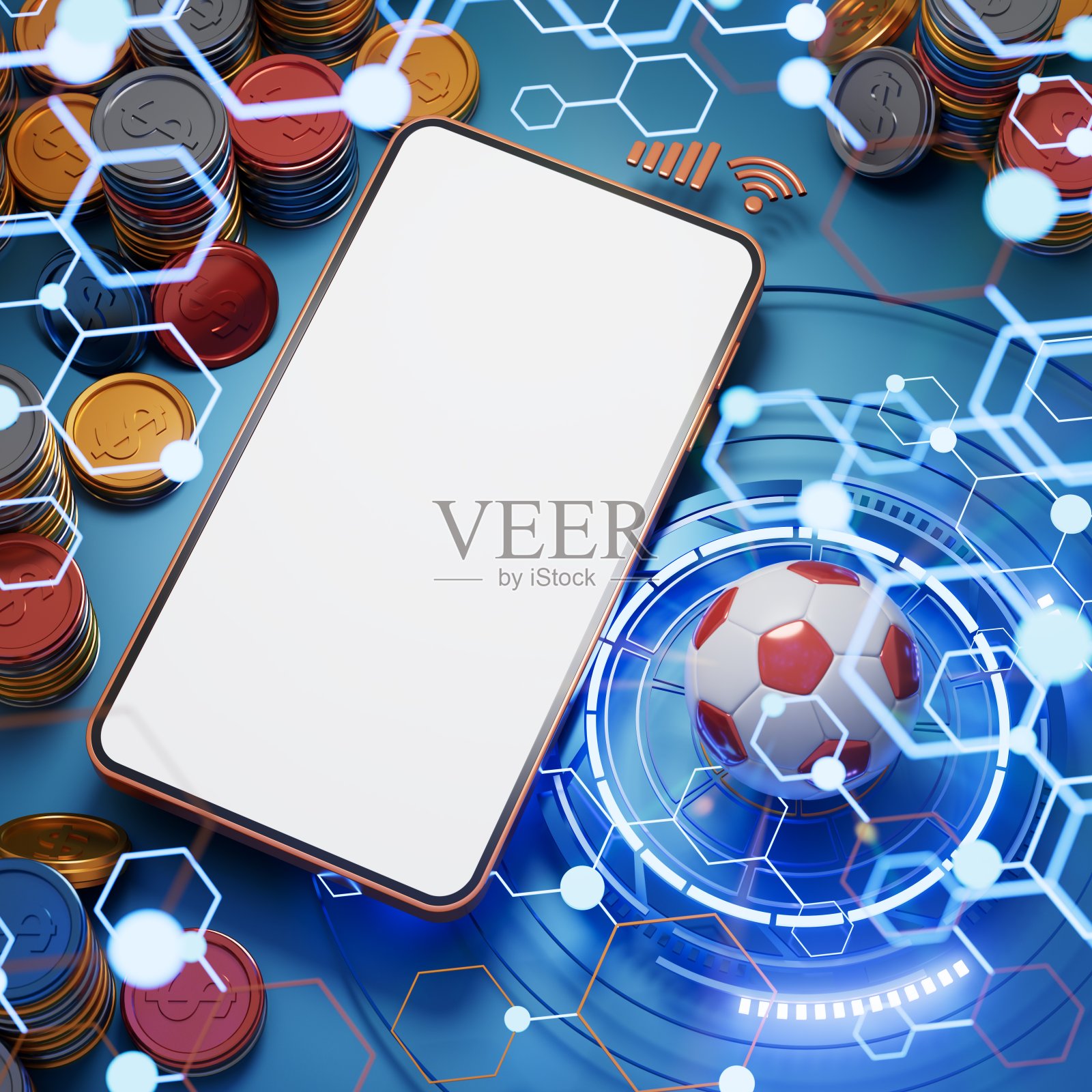 3d足球物体设计。现实的呈现。抽象的未来背景。照片摄影图片