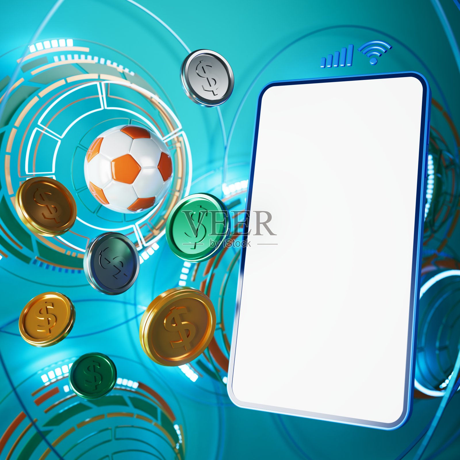 3d足球物体设计。现实的呈现。抽象的未来背景。照片摄影图片