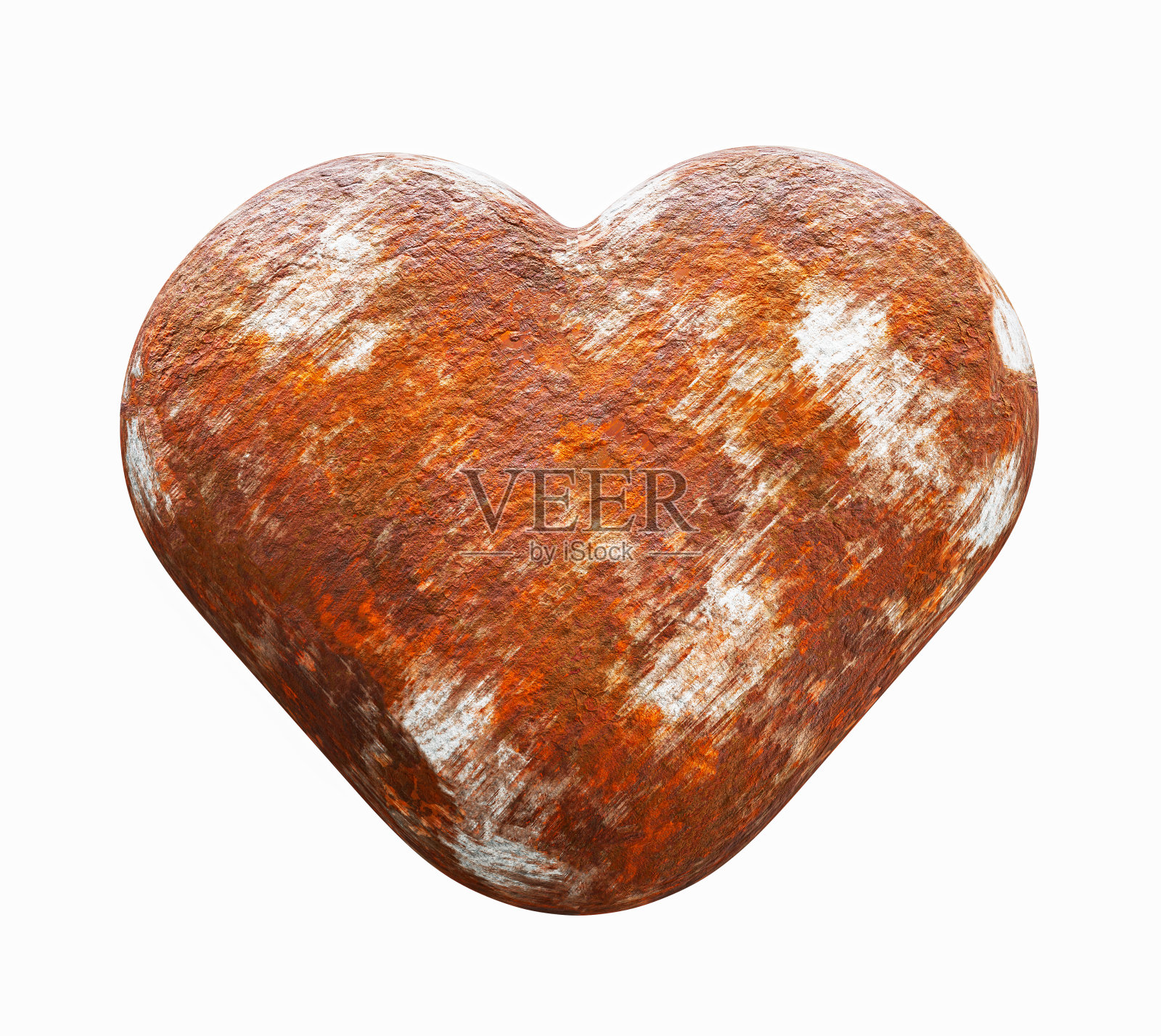 3d渲染心脏由生锈的金属制成,隔离在白色背景上照片摄影图片