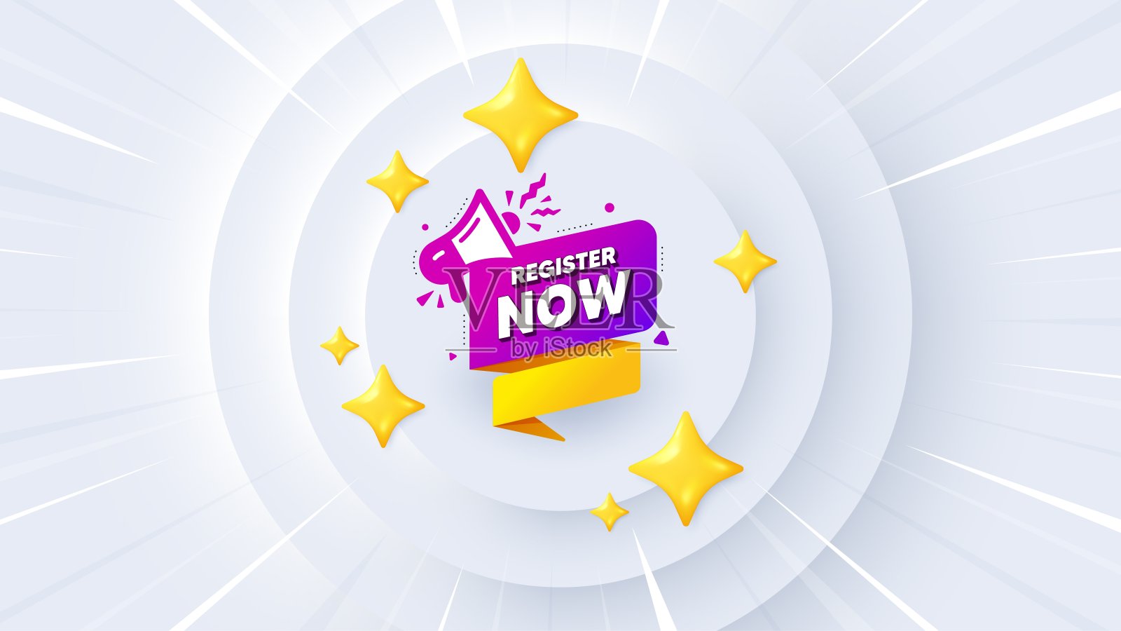现在注册纸质横幅。免费注册标签。Neumorphic提供3d横幅,优惠券。向量插画图片素材