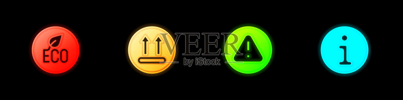 设置叶生态符号,温度清洗,感叹号在三角形和信息图标。向量插画图片素材