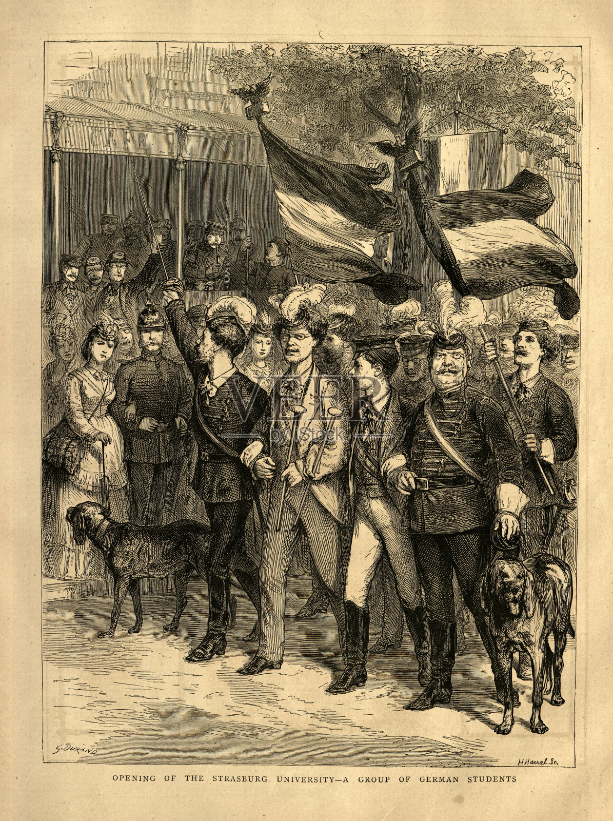 19世纪70年代,德国学生在斯特拉斯堡大学的开幕式上游行插画图片素材