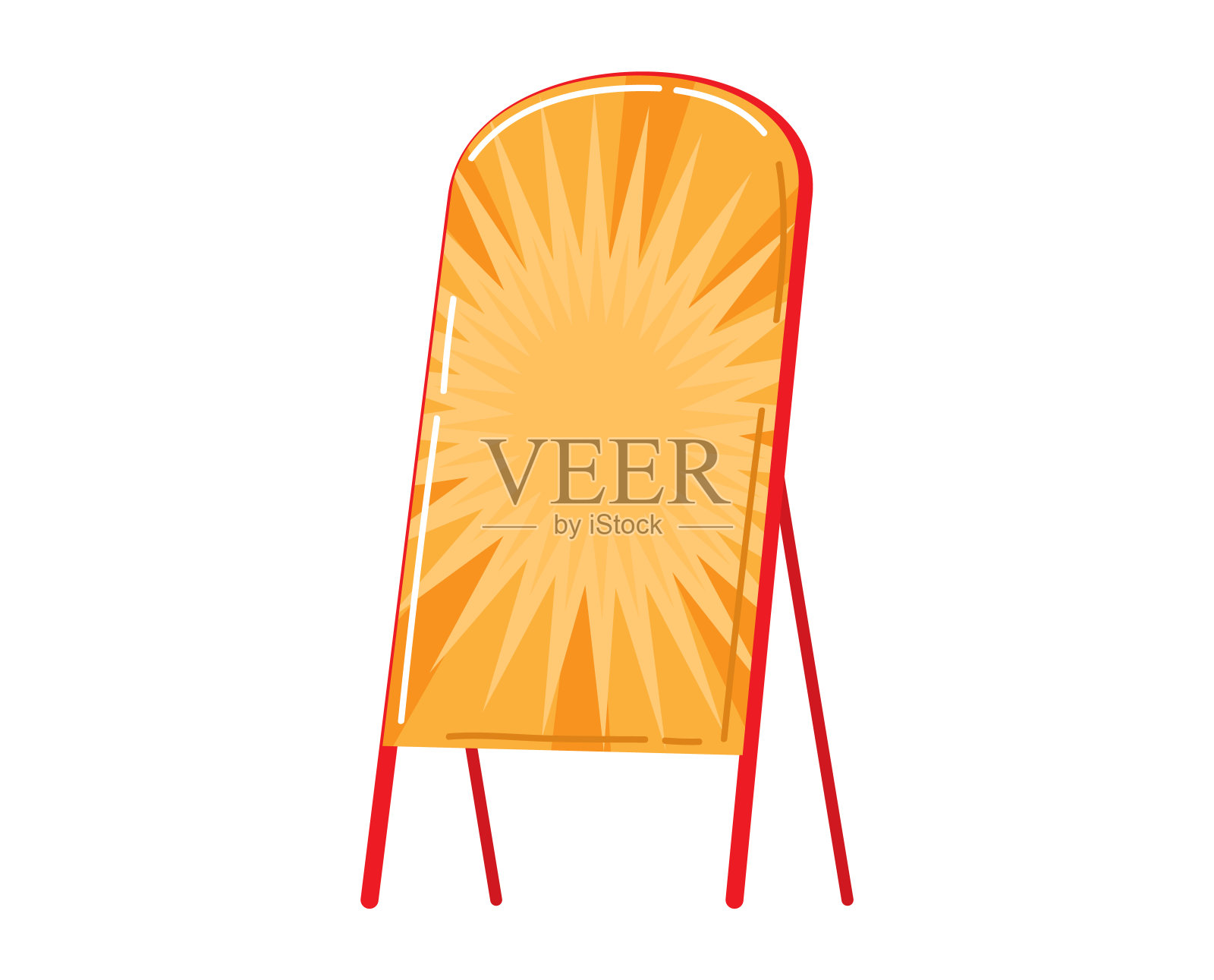 明亮的橙色折叠椅与太阳爆发的图案。夏日家具设计,沙滩椅。舒适的户外放松矢量插图插画图片素材