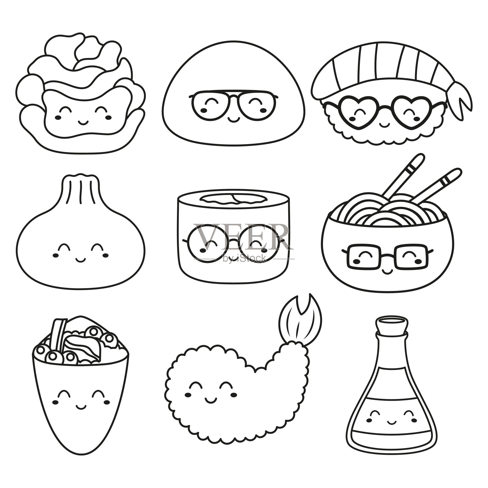 卡哇伊寿司素描套装插画图片素材