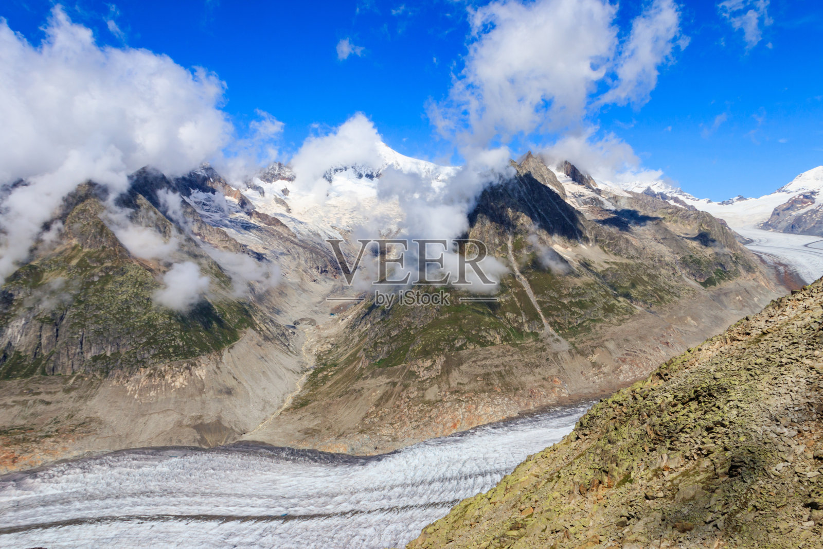瑞士瓦莱州大阿莱奇冰川的美丽景色。从Eggishorn看照片摄影图片