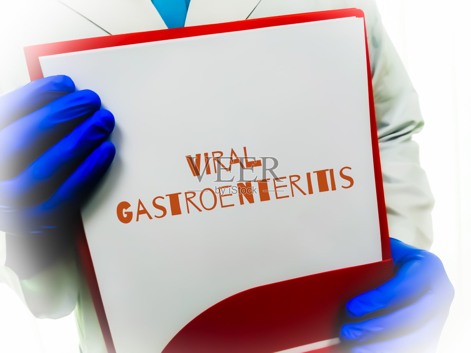 病毒性肠胃炎术语,是一种胃肠道内层的炎症。医学概念图像。照片摄影图片