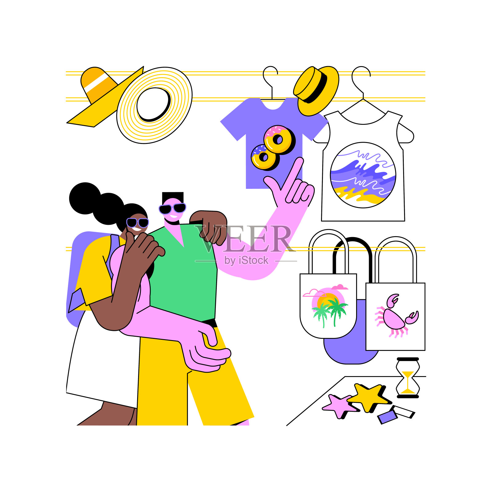 购买纪念品孤立的卡通矢量插图。插画图片素材