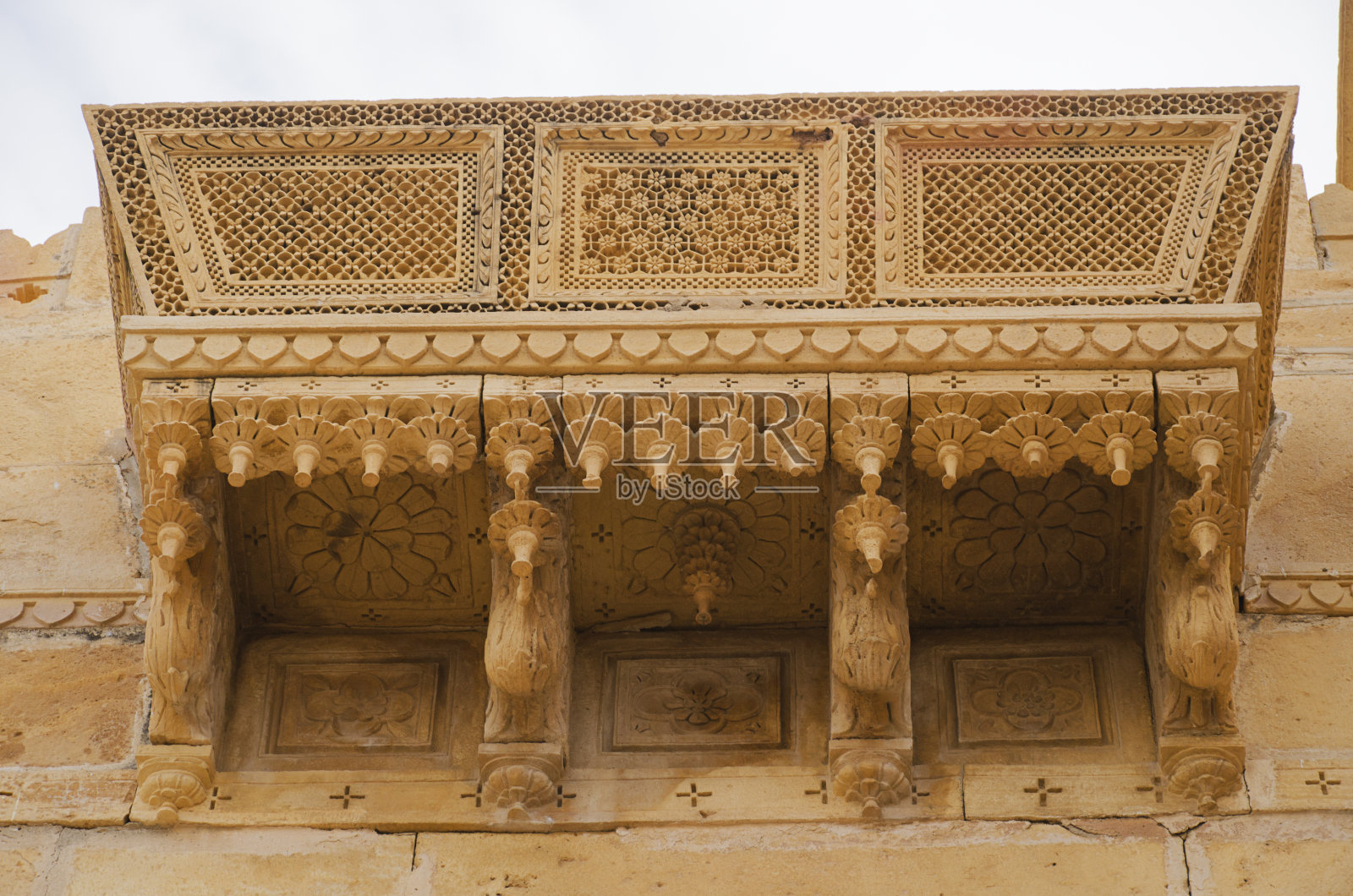 印度,亚洲,拉贾斯坦邦,斋沙默堡的装饰阳台。背景。背景。墙纸。照片摄影图片