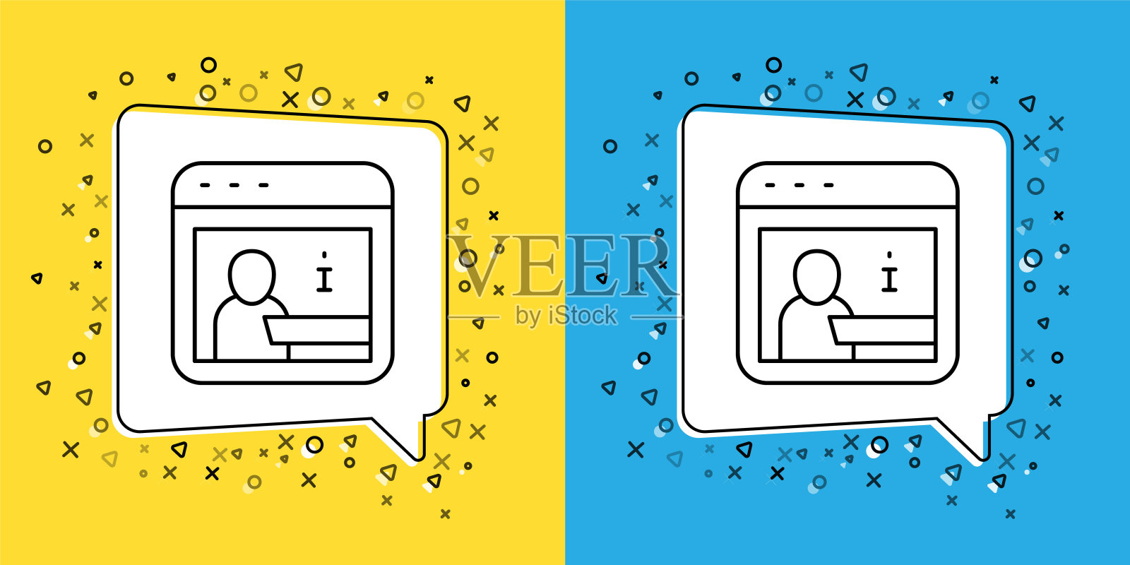 设置行信息图标隔离在黄色和蓝色背景。向量插画图片素材