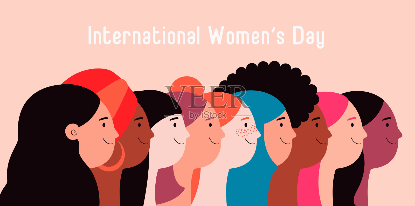 美丽多样的女人,女孩的侧面脸插画图片素材