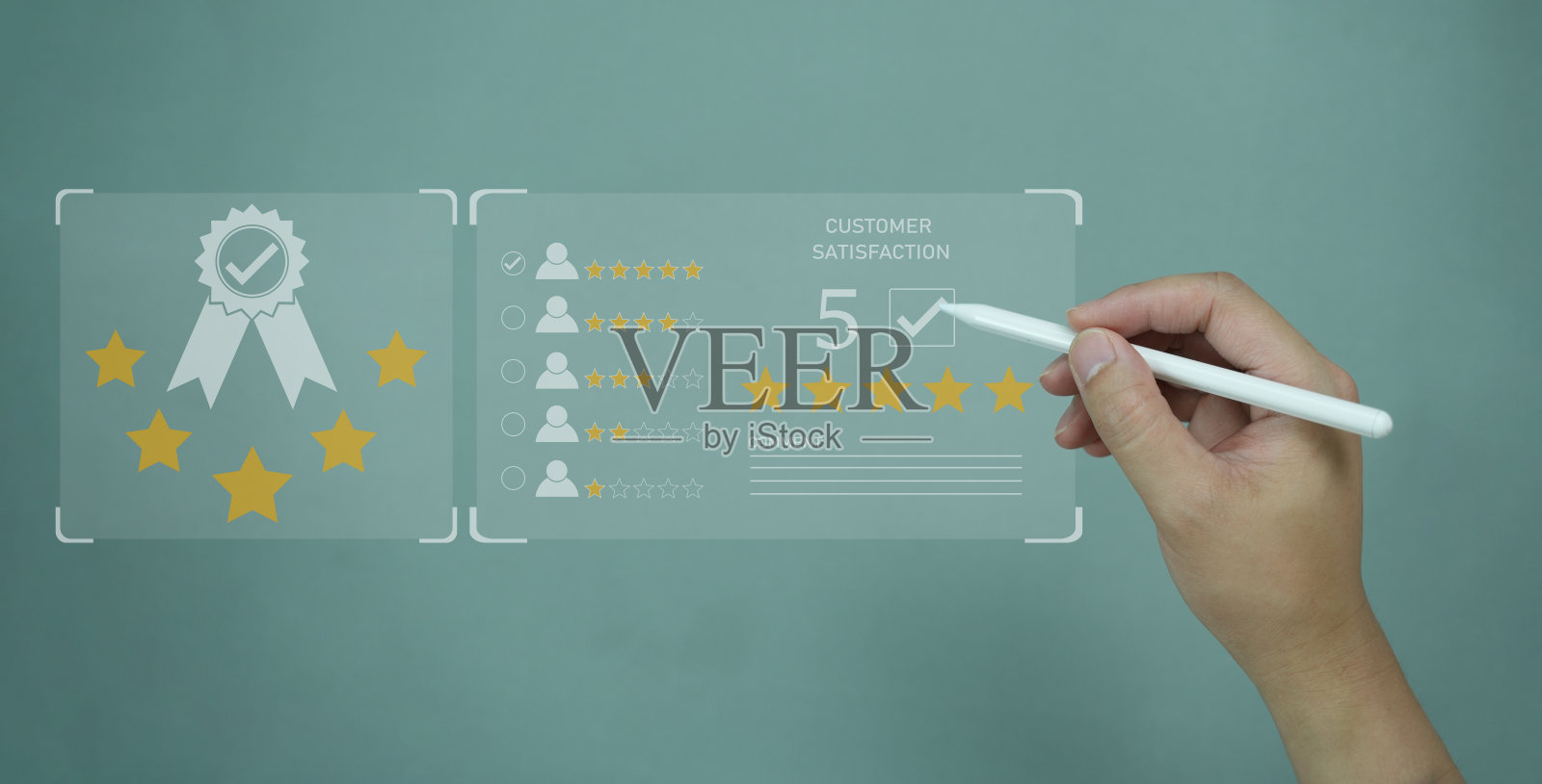 顾客评价好的评价概念,顾客评价由五星反馈,积极的顾客反馈证言。照片摄影图片