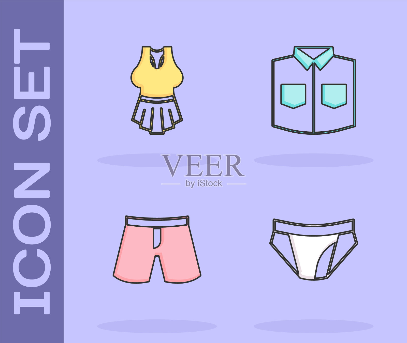 集男士内裤,汗衫,短或衬衫图标。向量插画图片素材