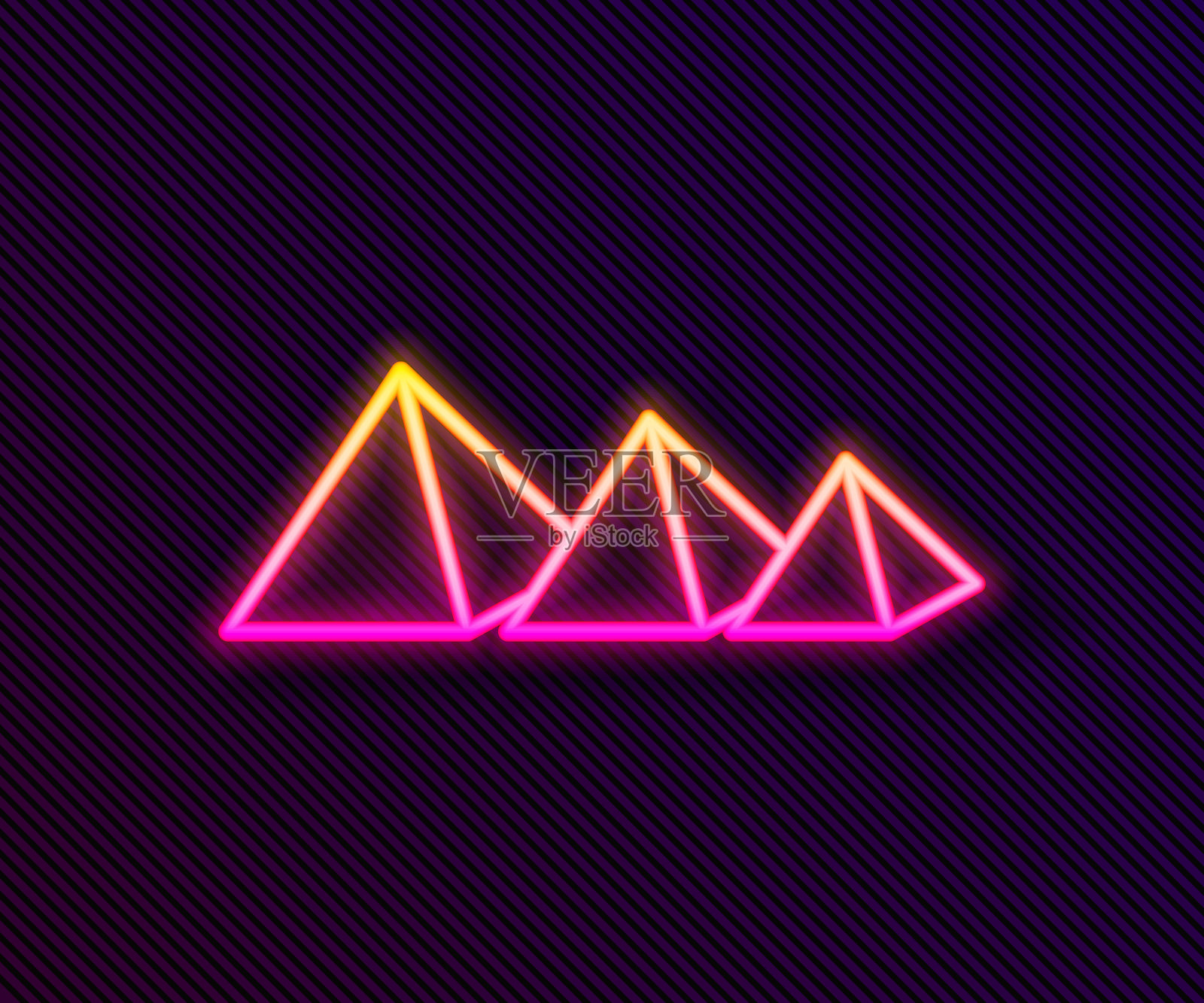 发光的霓虹灯线埃及金字塔图标孤立的黑色背景。古埃及的象征。向量插画图片素材