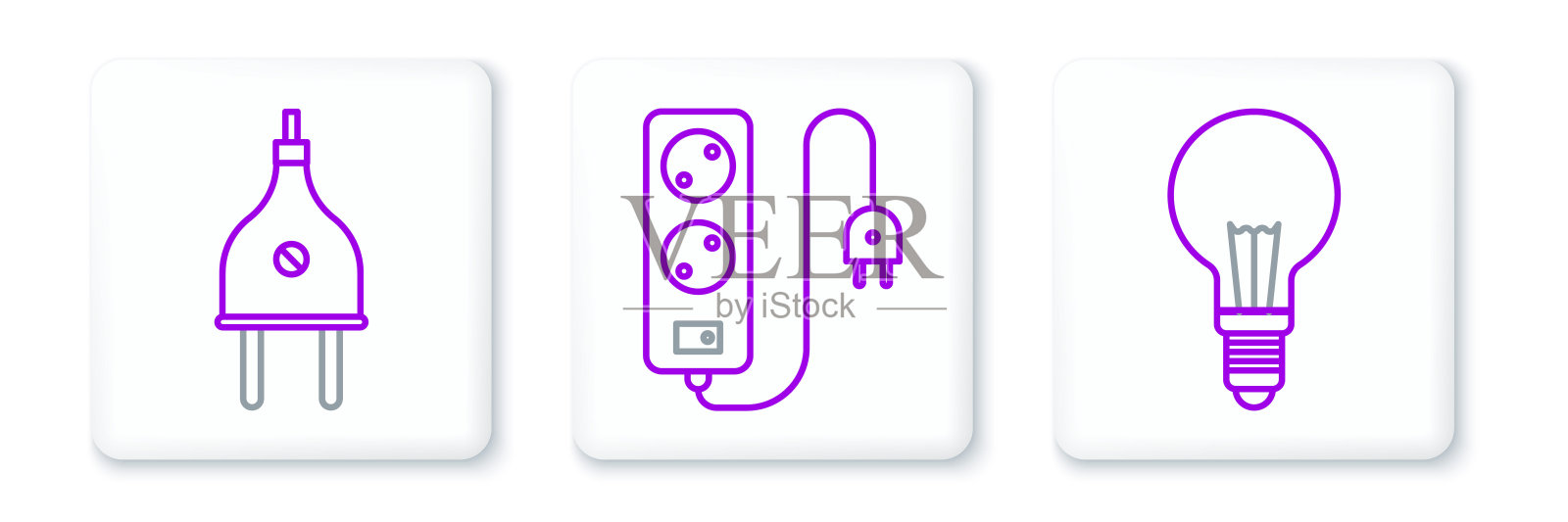 设置线路灯泡与概念的想法,电力插头和延长线图标。向量插画图片素材