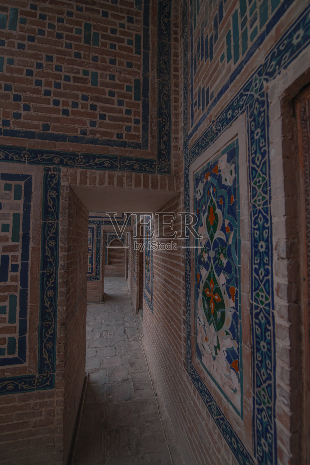 撒马尔罕古老的浅蓝色马赛克照片摄影图片