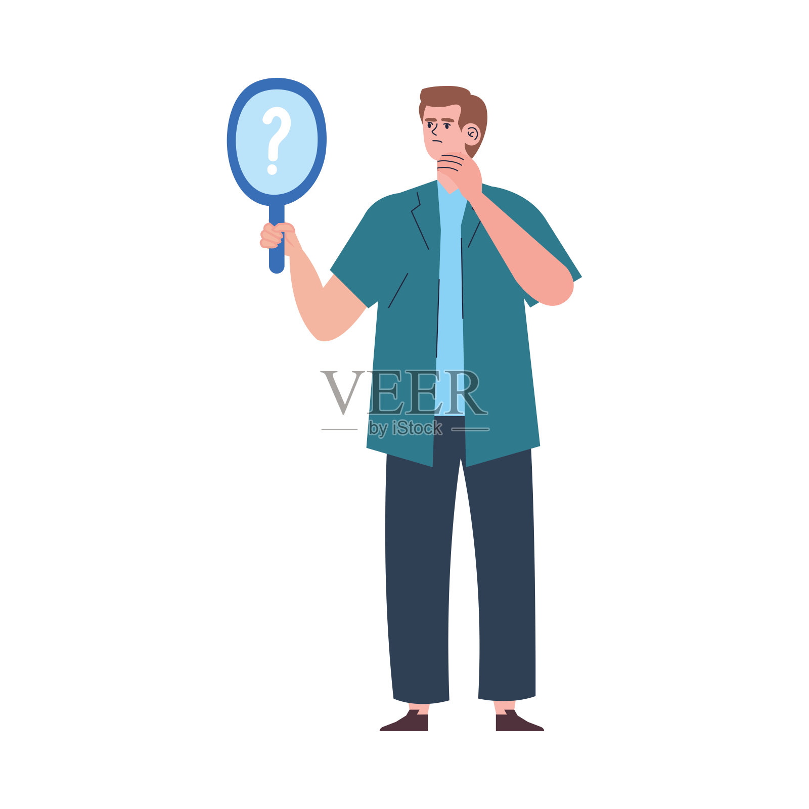 拿着手柄镜子的男人插画图片素材