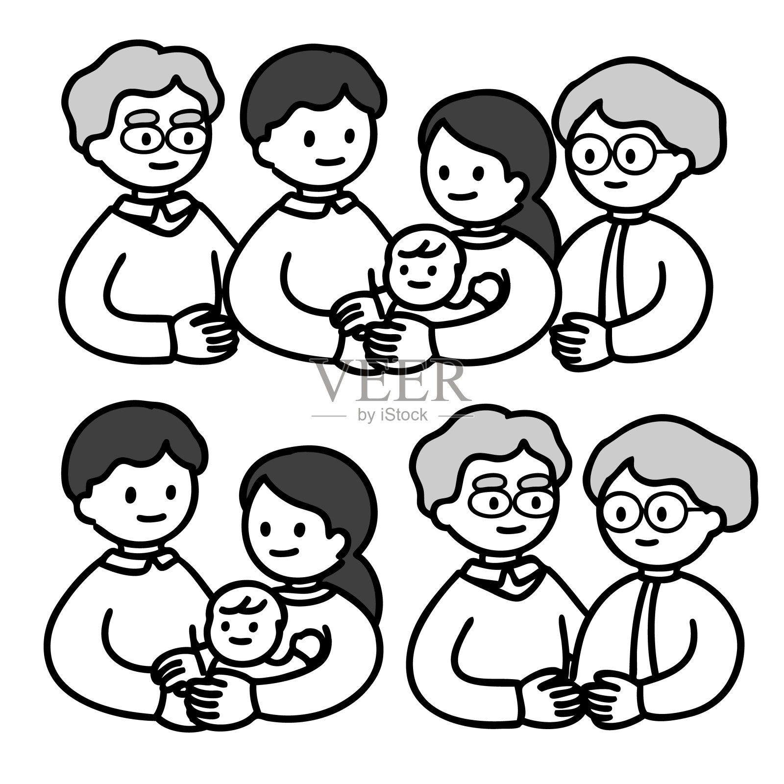 三代同堂插画图片素材