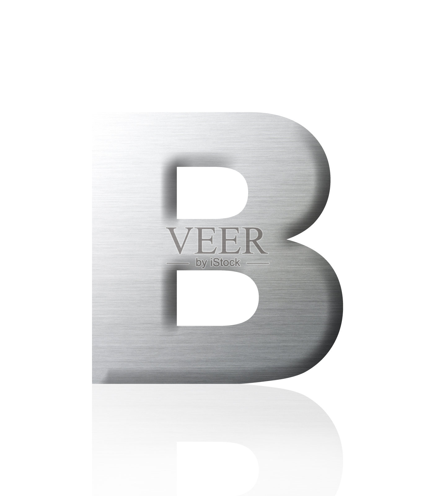 白色背景上银色字母B的孤立镜头照片摄影图片