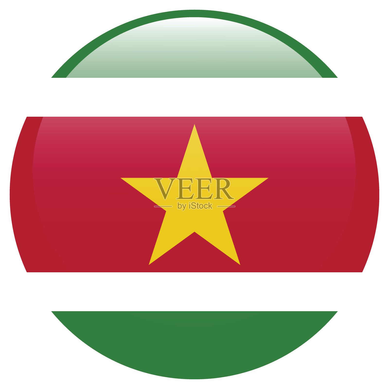 苏里南国旗。国旗图标。标准颜色。圆形图标标志。3 d演示。电脑插图。数码插图。矢量插图。插画图片素材
