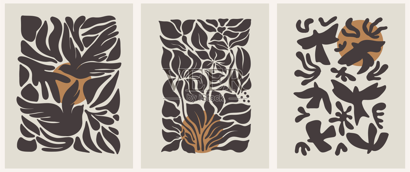 抽象的时髦的海报和平鸽在米色色调。现代新潮的极简风格。手绘设计壁纸,墙壁装饰,印刷,明信片,封面,模板,横幅。插画图片素材