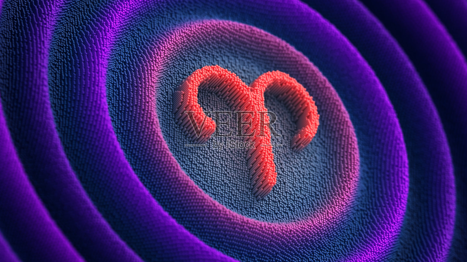 星座白羊座在未来的霓虹灯波浪像素化的背景。3 d演示。照片摄影图片