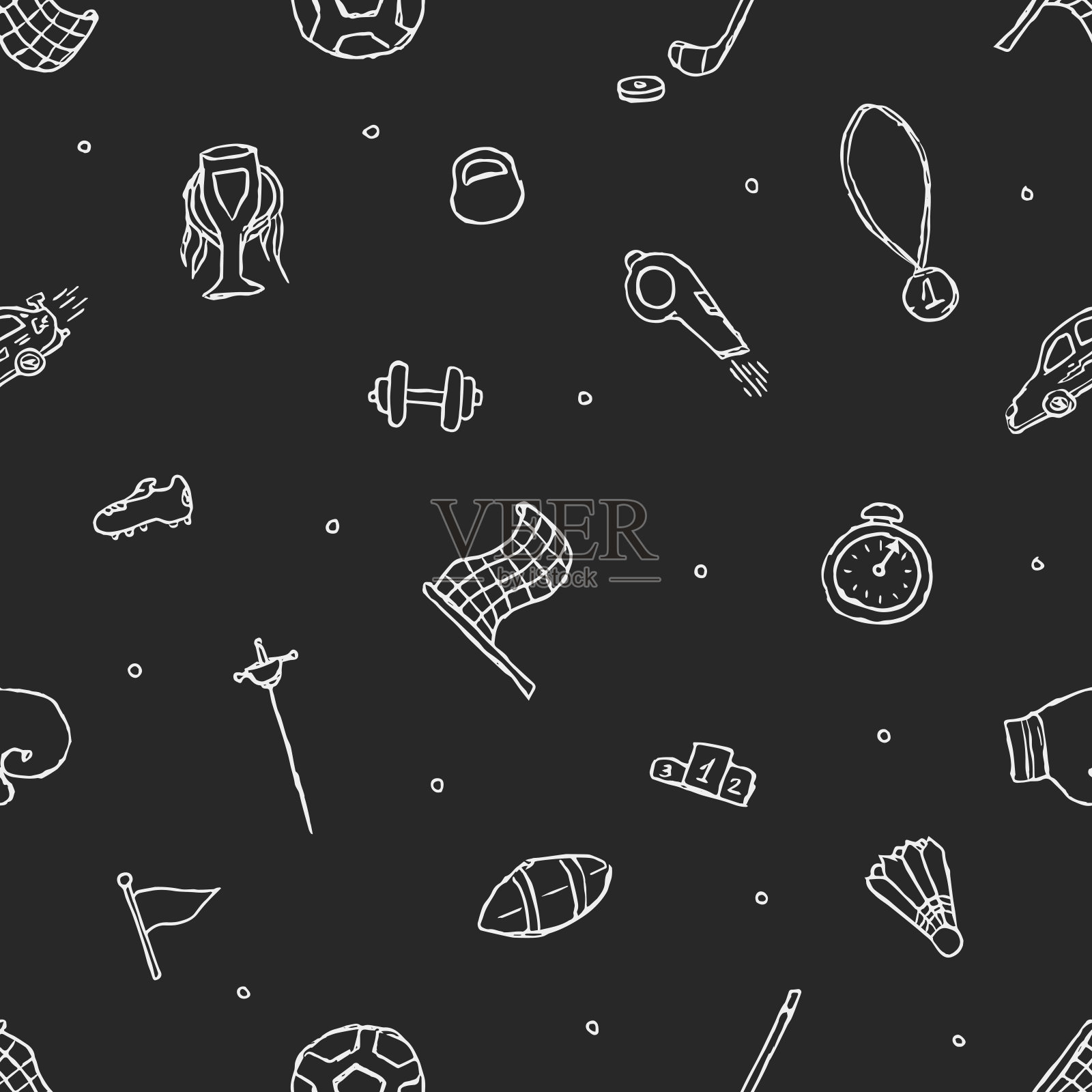 无缝运动模式。用运动图标涂鸦插画。运动器材背景插画图片素材