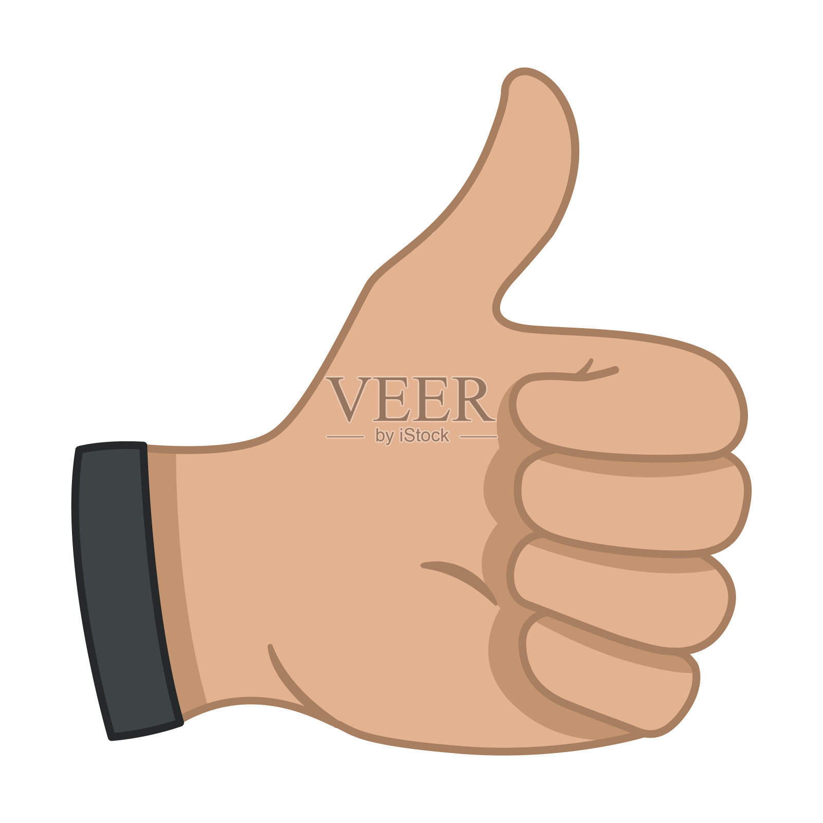 卡通拇指向上。一个表示赞同、支持、喜欢和工作做得好的积极姿态。手的姿势。矢量插图。插画图片素材