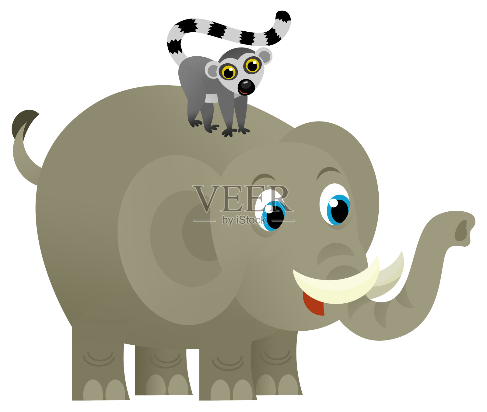 卡通野生动物快乐的小象与其他动物朋友在白色的背景-插图的孩子插画图片素材